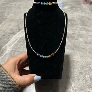 Colorful Beaded Set Sterling Silver 950 - Necklace and Bracelet